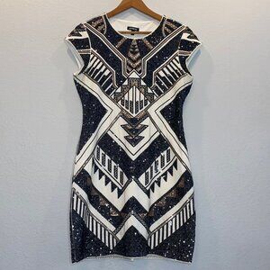 Black & Gold Sequined Cocktail Mini Dress by Express